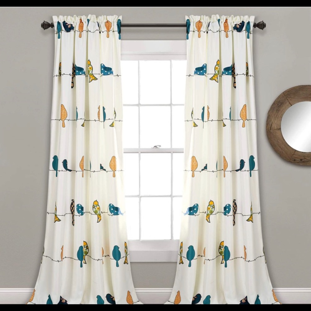 Lush Decor Rowley Birds Curtains Room Darkening Window Panel Set (Pair), 84" L